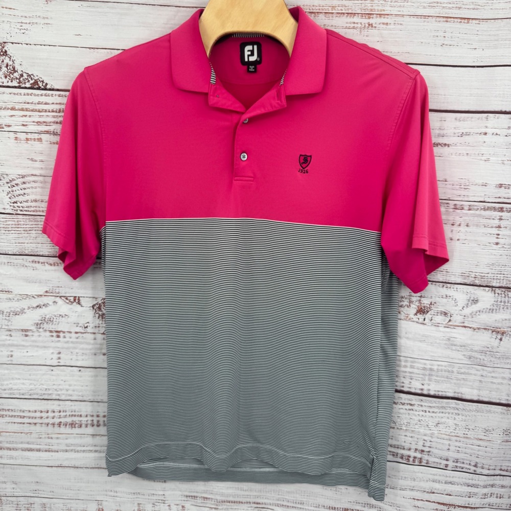 FootJoy Golf Polo Shirt Mens‎ XL Pink Gray Striped Performance Athletic FJ